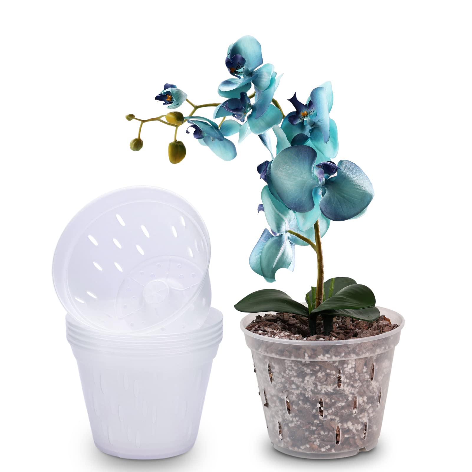 YIKUSH Orchid Pots with Holes Clear Orchid Pot Plastic Plant Pot Flower Pots  Outdoor and Indoor Use 5.5 inch 5 Pack - Chai